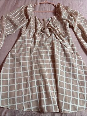 allison & kelly - juniors pink/white gingham long sleeve dress
